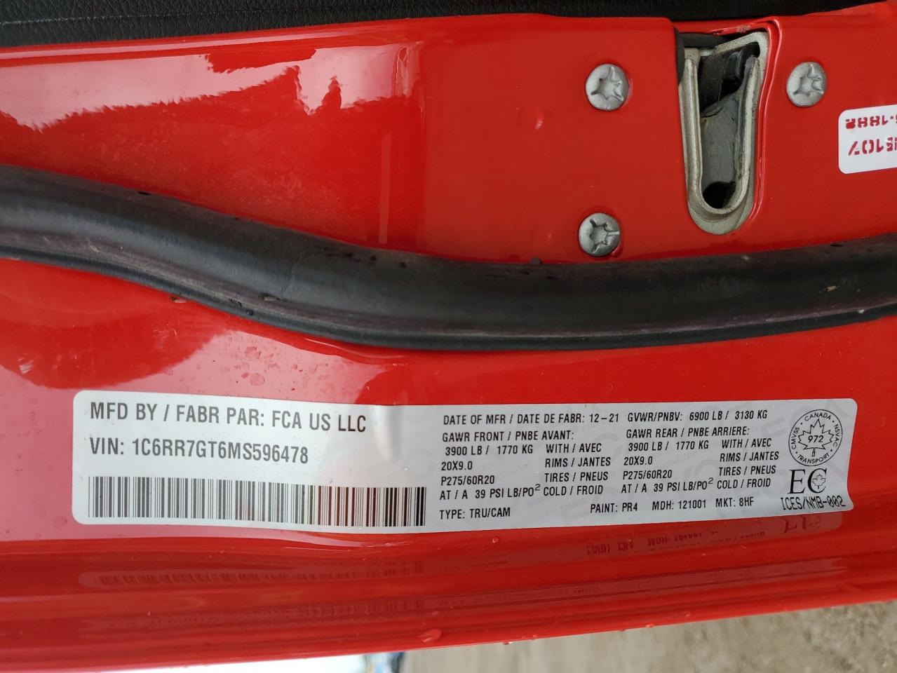 1C6RR7GT6MS596478 2021 Ram 1500 Classic Slt