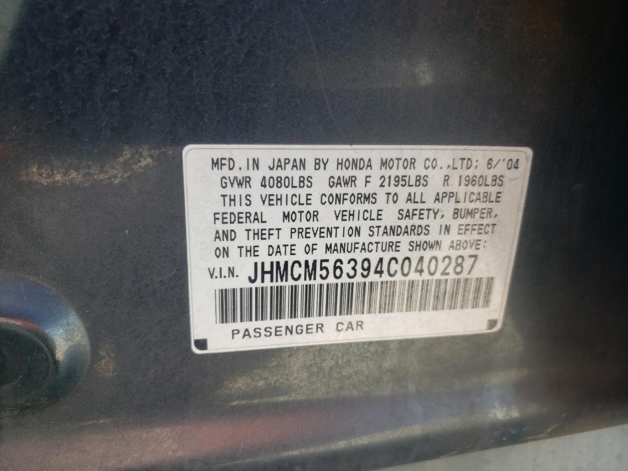 JHMCM56394C040287 2004 Honda Accord Lx