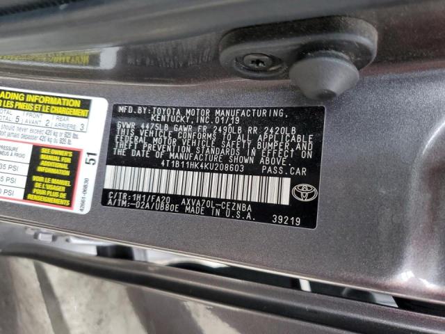 VIN 4T1B11HK4KU208603 2019 Toyota Camry, L no.12