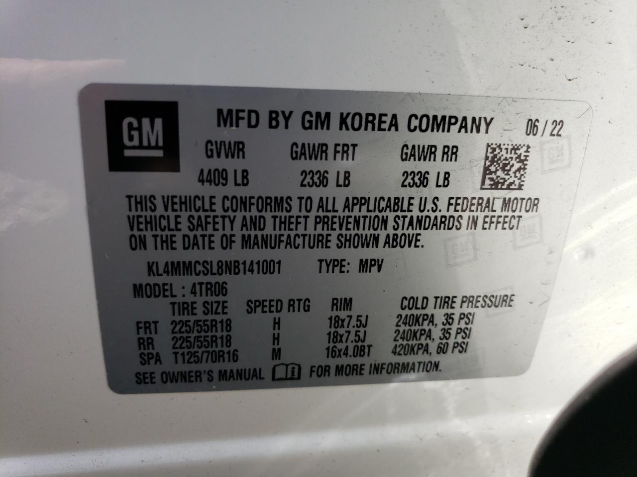 KL4MMCSL8NB141001 2022 Buick Encore Gx Preferred