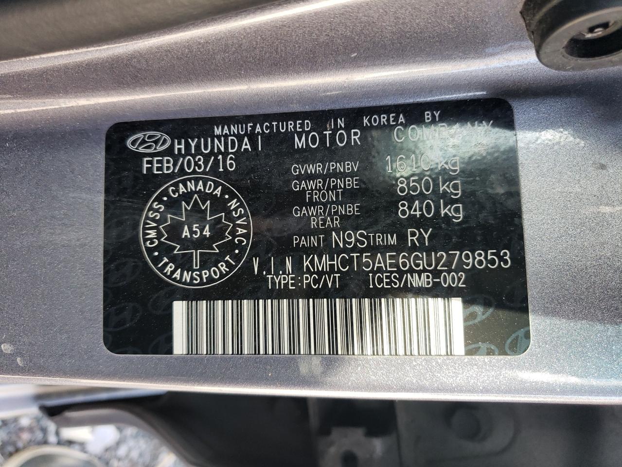 KMHCT5AE6GU279853 2016 Hyundai Accent Se