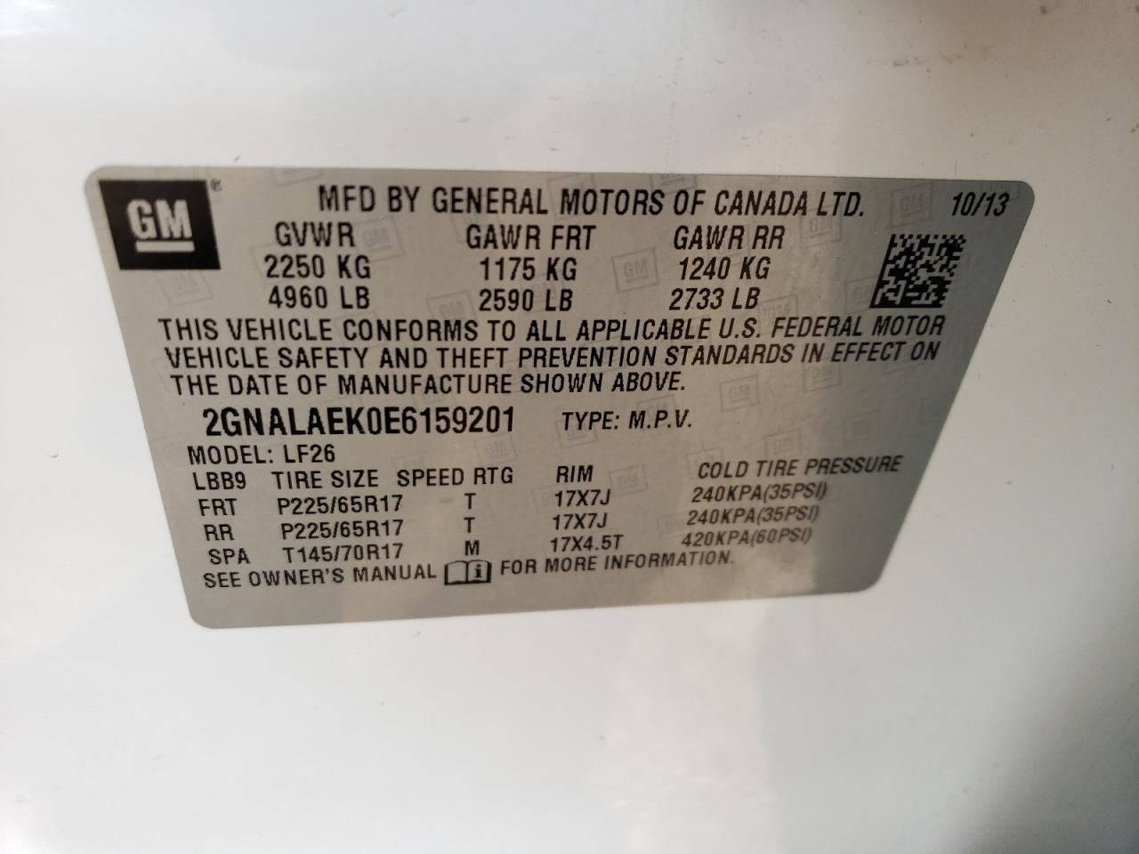 2GNALAEK0E6159201 2014 Chevrolet Equinox Ls