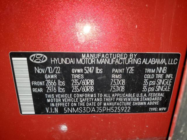 2023 Hyundai Santa Fe Sel Premium VIN: 5NMS3DAJ5PH525922 Lot: 56116134