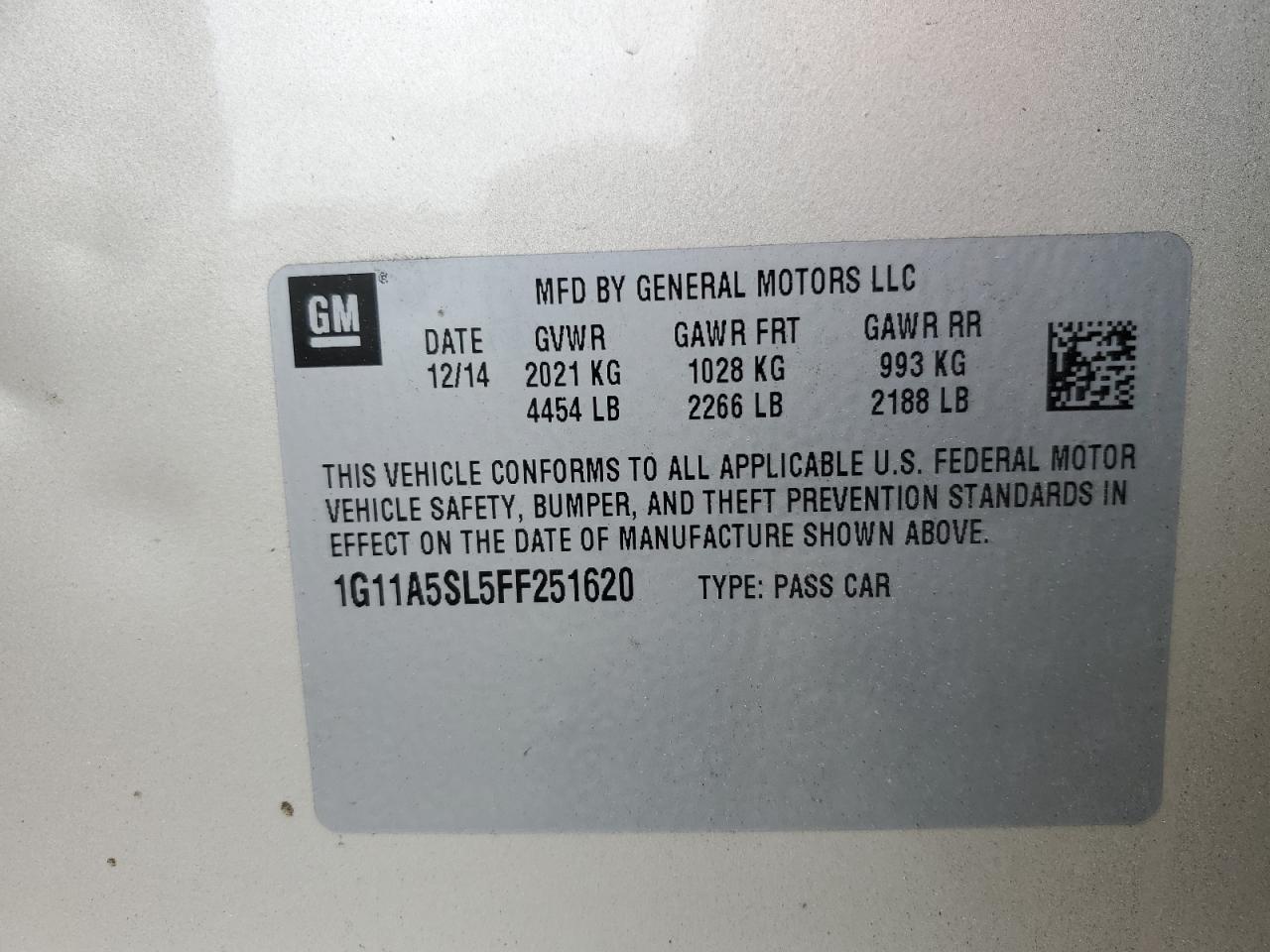 1G11A5SL5FF251620 2015 Chevrolet Malibu Ls