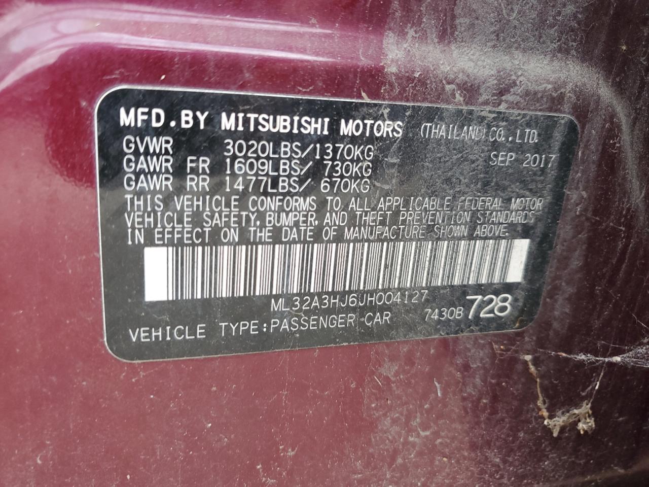 ML32A3HJ6JH004127 2018 Mitsubishi Mirage Es