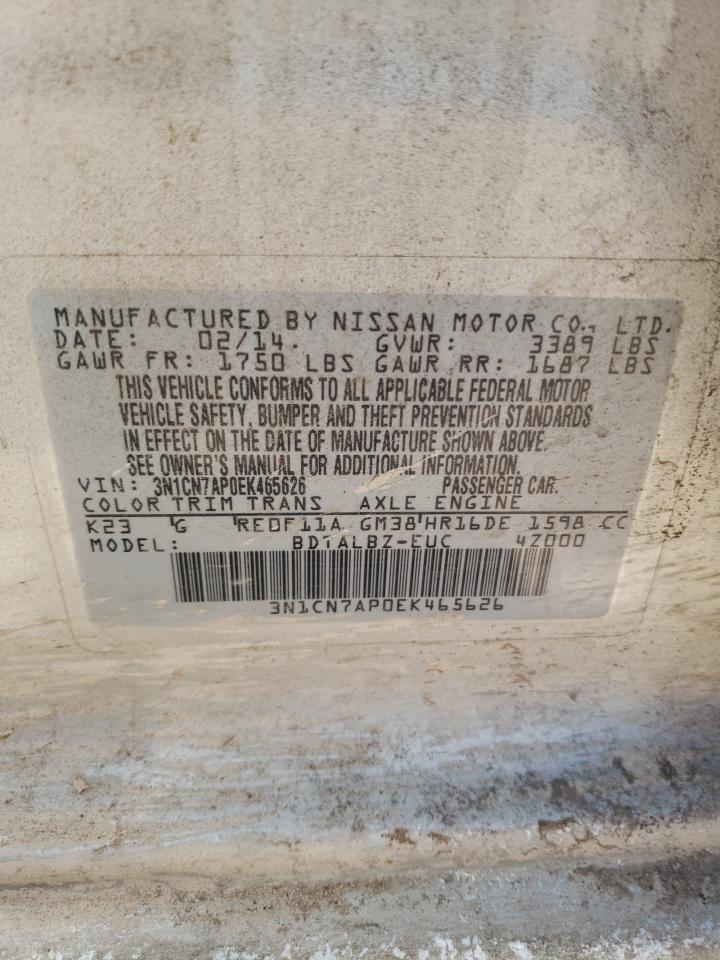 3N1CN7AP0EK465626 2014 Nissan Versa S