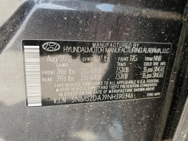 2022 Hyundai Santa Fe Sel VIN: 5NMS2DAJ9NH390346 Lot: 57156274