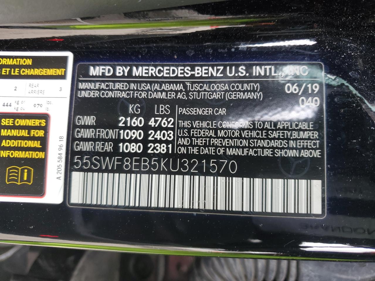 2019 Mercedes-Benz C 300 4Matic vin: 55SWF8EB5KU321570