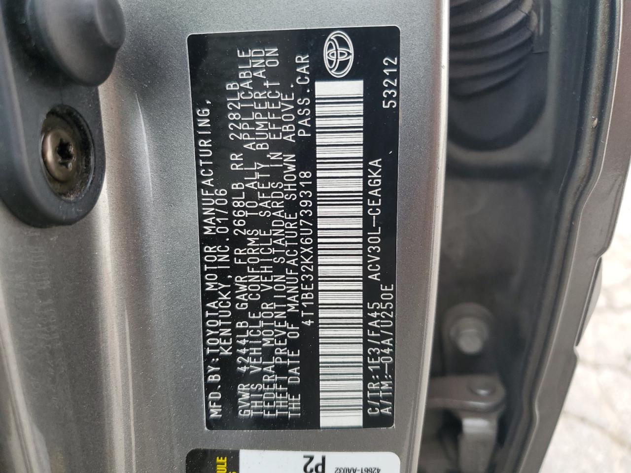 4T1BE32KX6U739318 2006 Toyota Camry Le