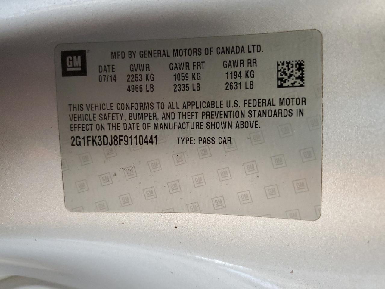 2G1FK3DJ8F9110441 2015 Chevrolet Camaro 2Ss