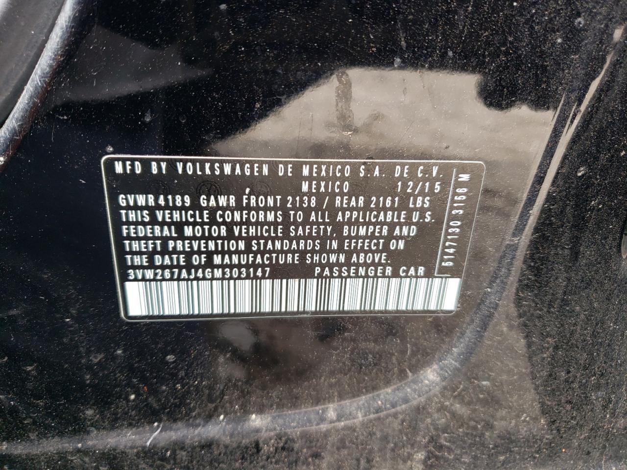 3VW267AJ4GM303147 2016 Volkswagen Jetta S