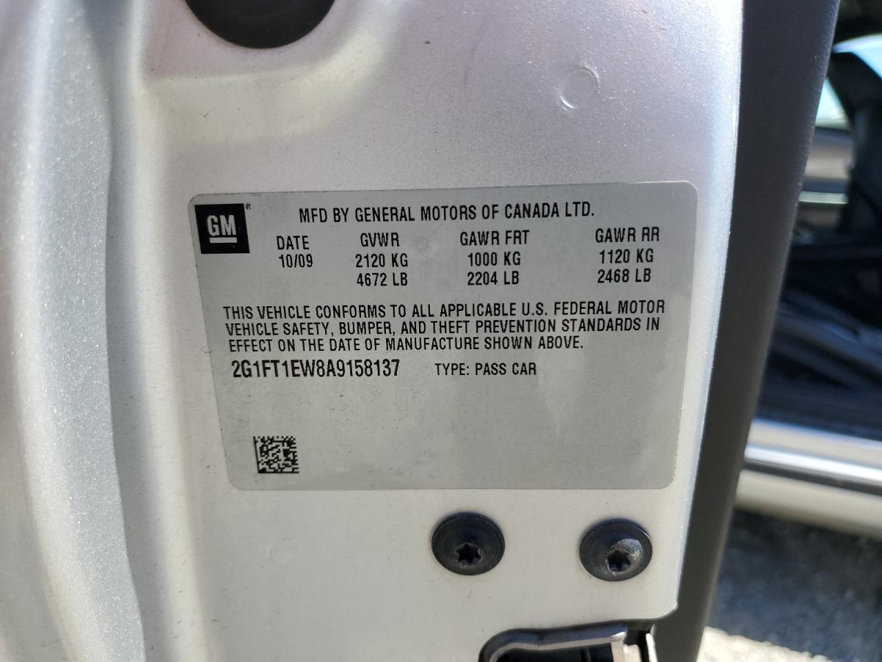 2G1FT1EW8A9158137 2010 Chevrolet Camaro Ss