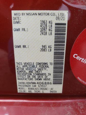 2021 Nissan Altima Sv VIN: 1N4BL4DV9MN406886 Lot: 53430354