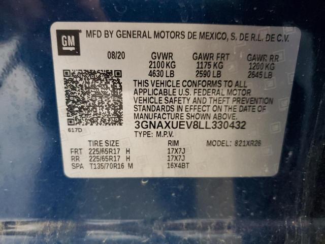 2020 Chevrolet Equinox Lt VIN: 3GNAXUEV8LL330432 Lot: 54633974