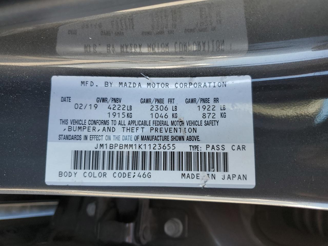 JM1BPBMM1K1123655 2019 Mazda 3 Preferred