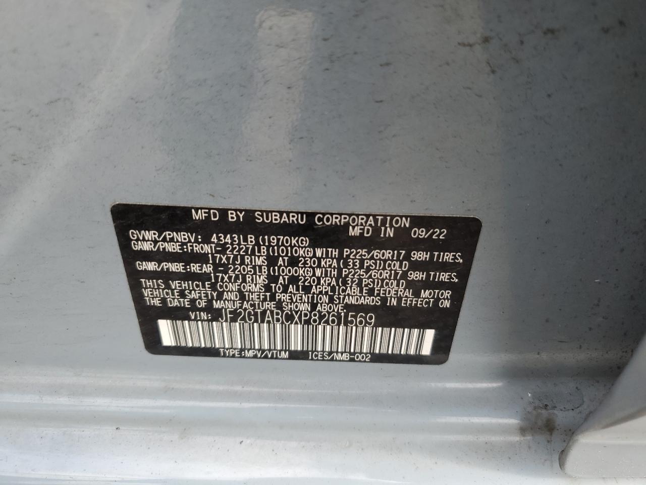 JF2GTABCXP8261569 2023 Subaru Crosstrek