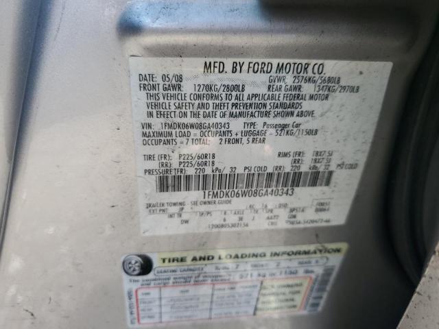 2008 Ford Taurus X Limited VIN: 1FMDK06W08GA40343 Lot: 56789724