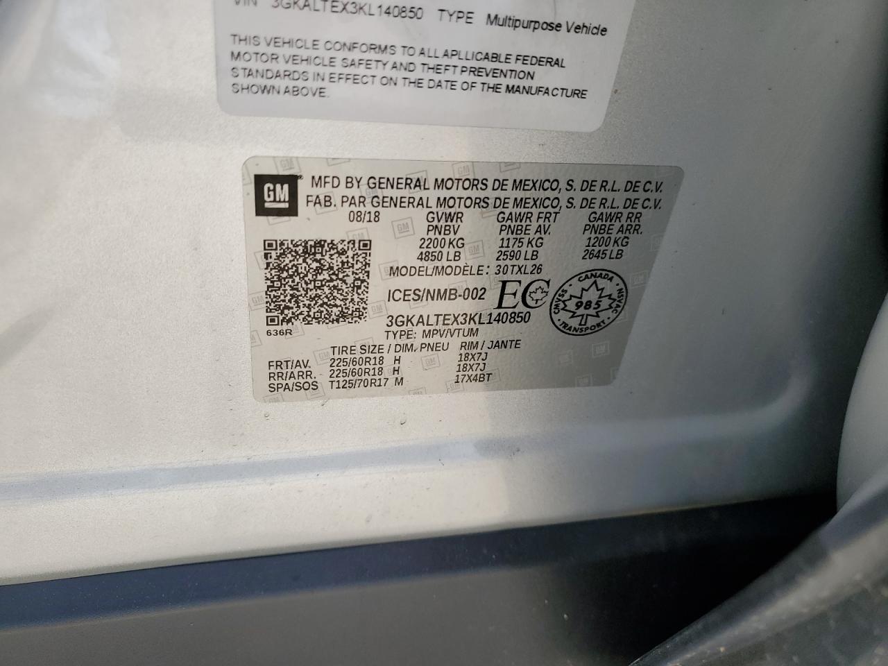 3GKALTEX3KL140850 2019 GMC Terrain Sle