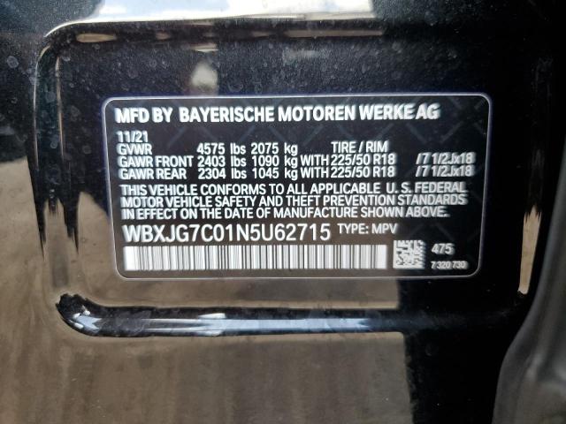 2022 BMW X1 Sdrive28I VIN: WBXJG7C01N5U62715 Lot: 56259144