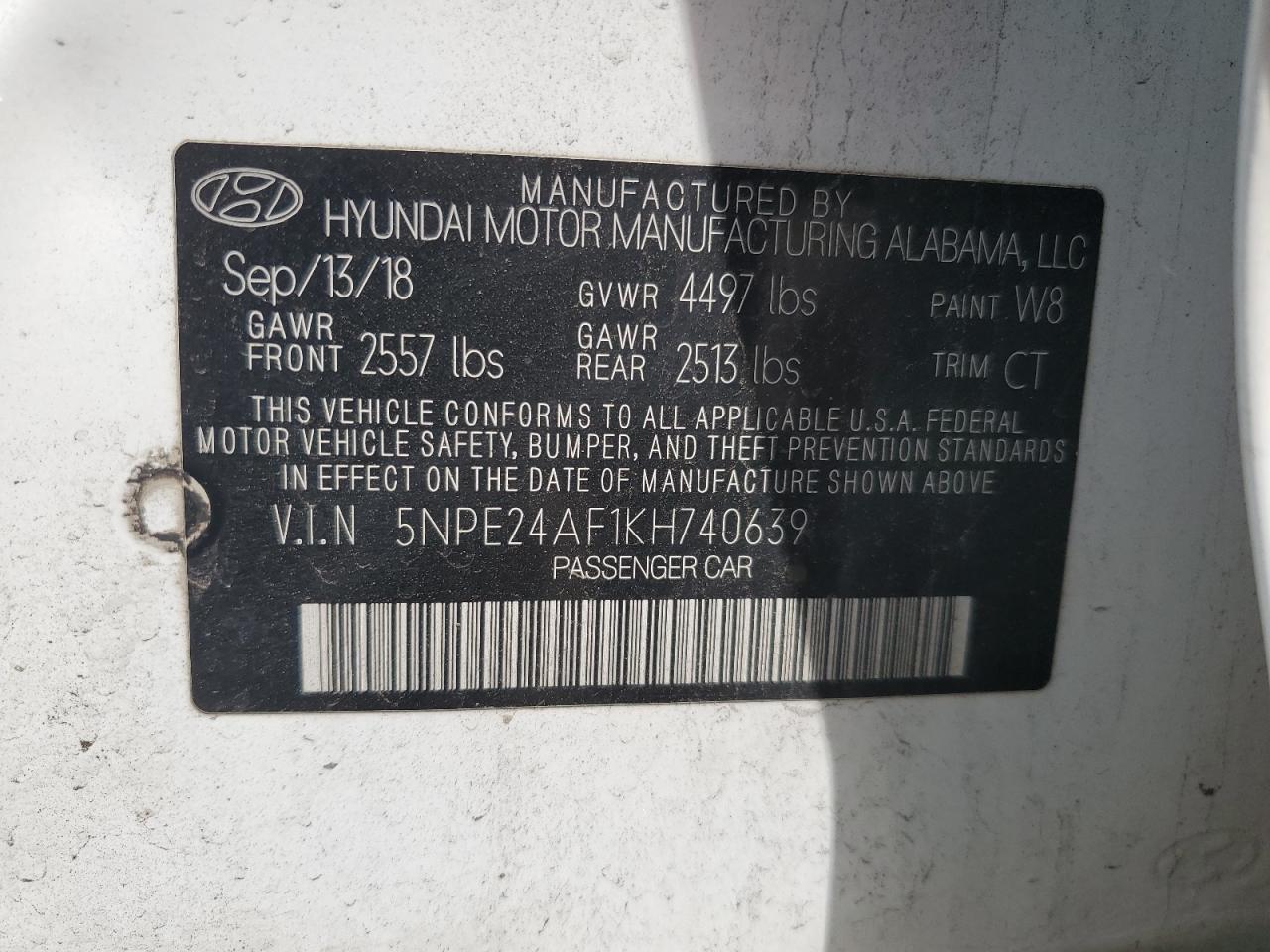 5NPE24AF1KH740639 2019 Hyundai Sonata Se