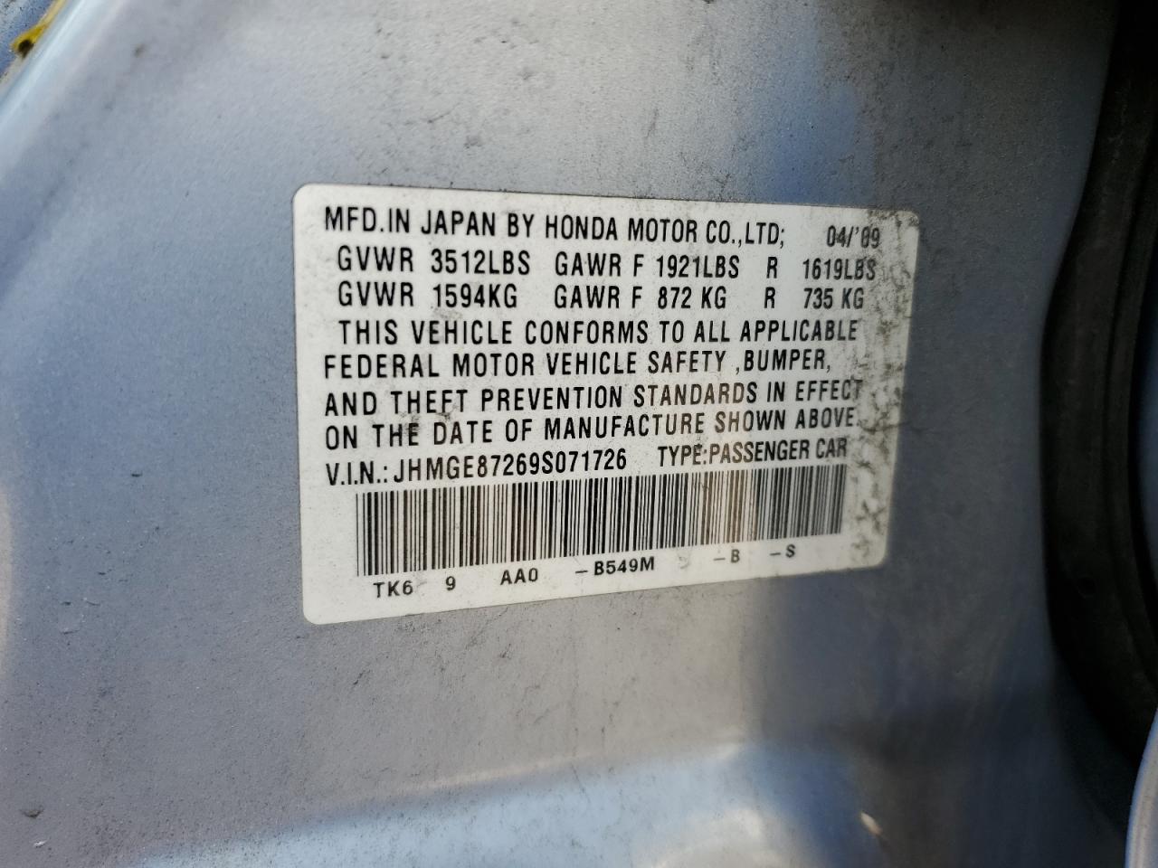 JHMGE87269S071726 2009 Honda Fit