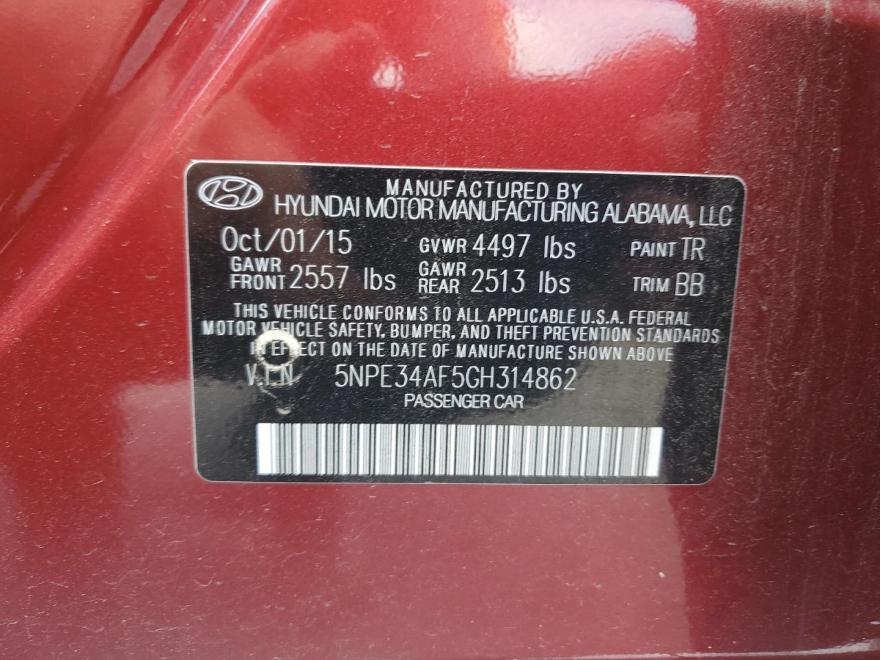 5NPE34AF5GH314862 2016 Hyundai Sonata Sport