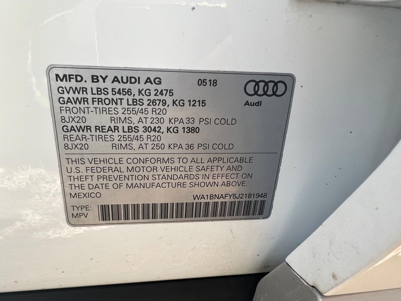 2018 Audi Q5 Premium Plus vin: WA1BNAFY5J2181948