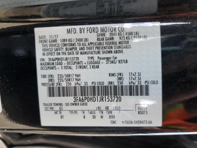 VIN 3FA6P0HD1JR153720 2018 Ford Fusion, SE no.12