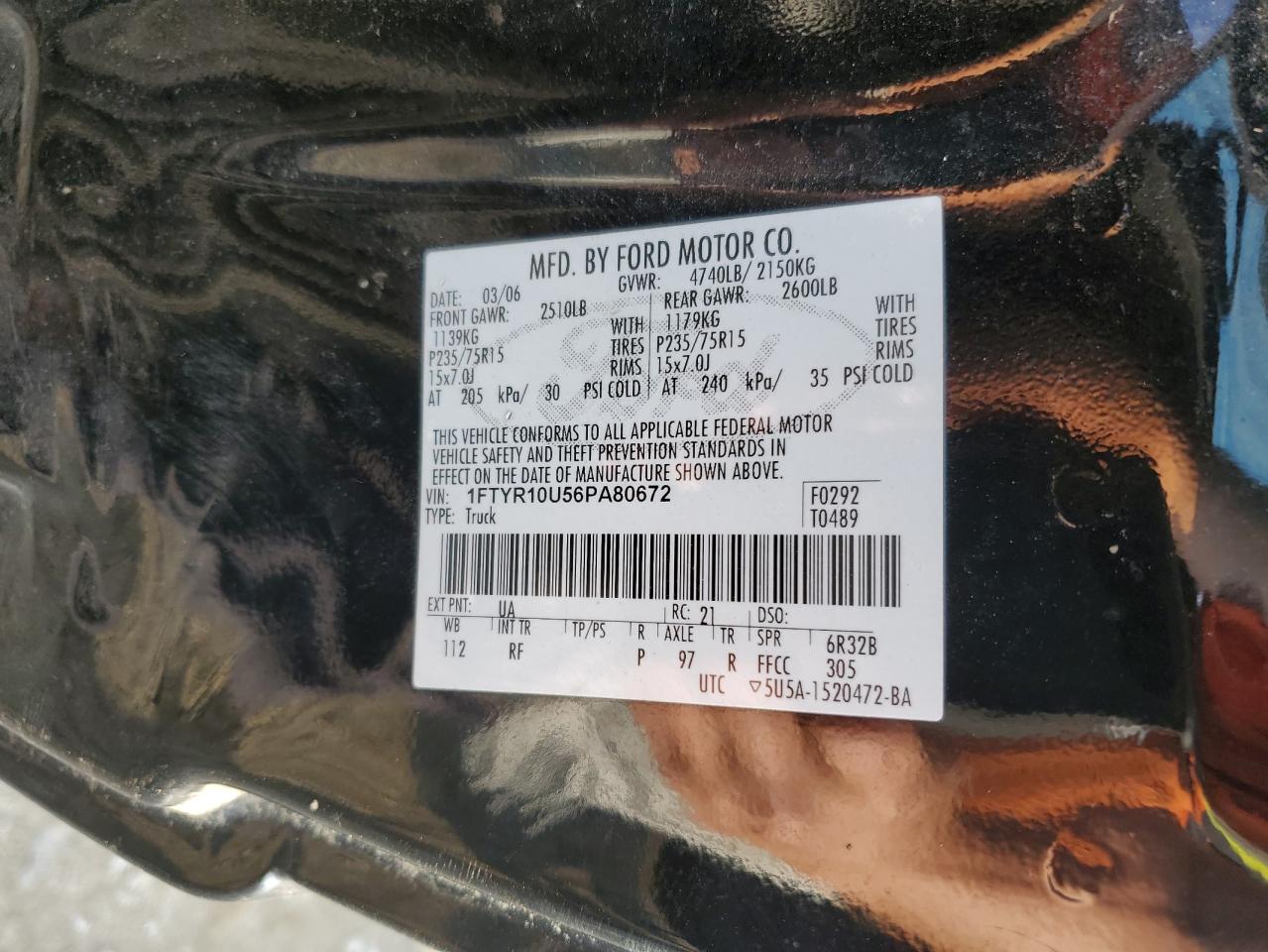 1FTYR10U56PA80672 2006 Ford Ranger