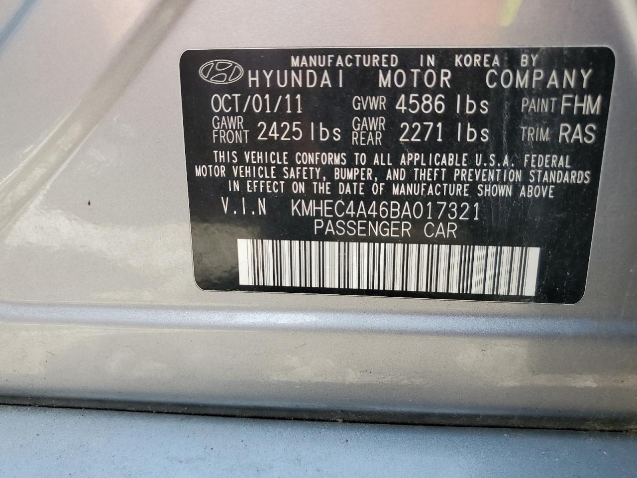 KMHEC4A46BA017321 2011 Hyundai Sonata Hybrid