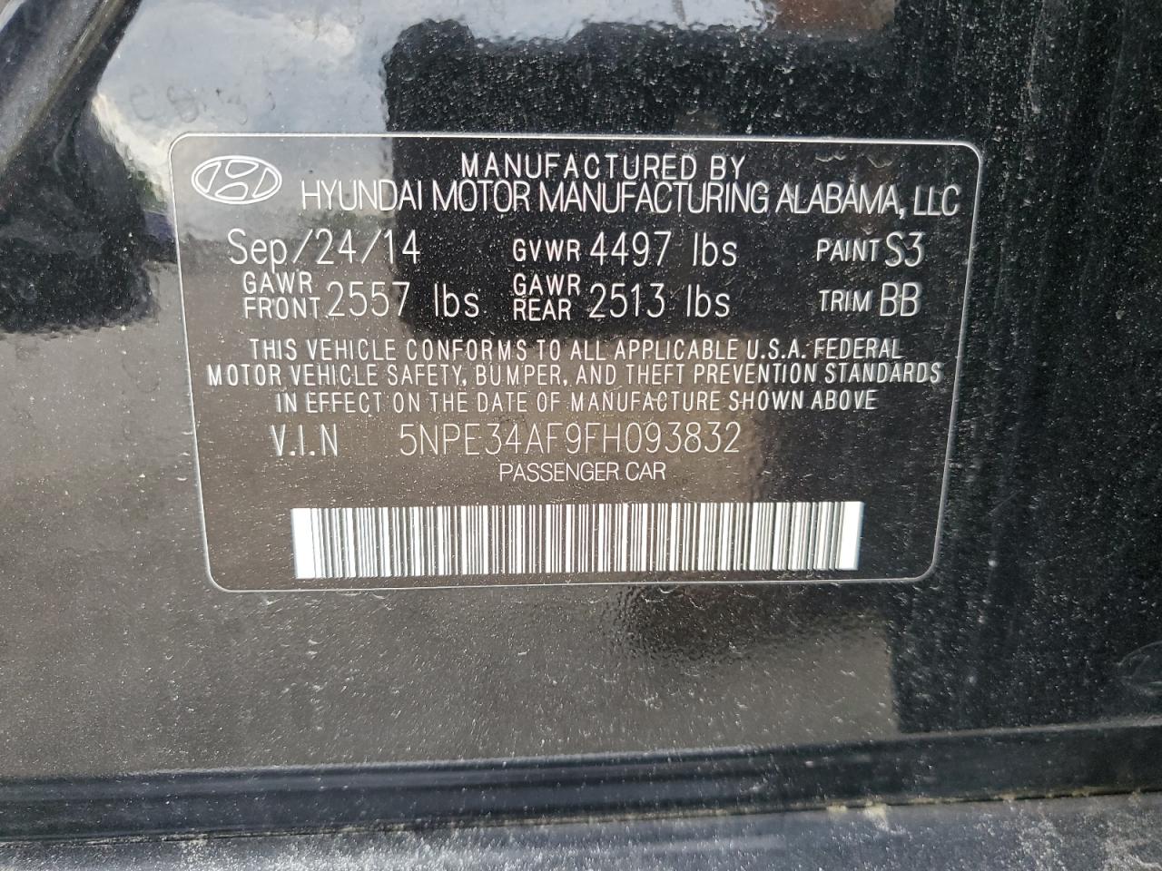 5NPE34AF9FH093832 2015 Hyundai Sonata Sport