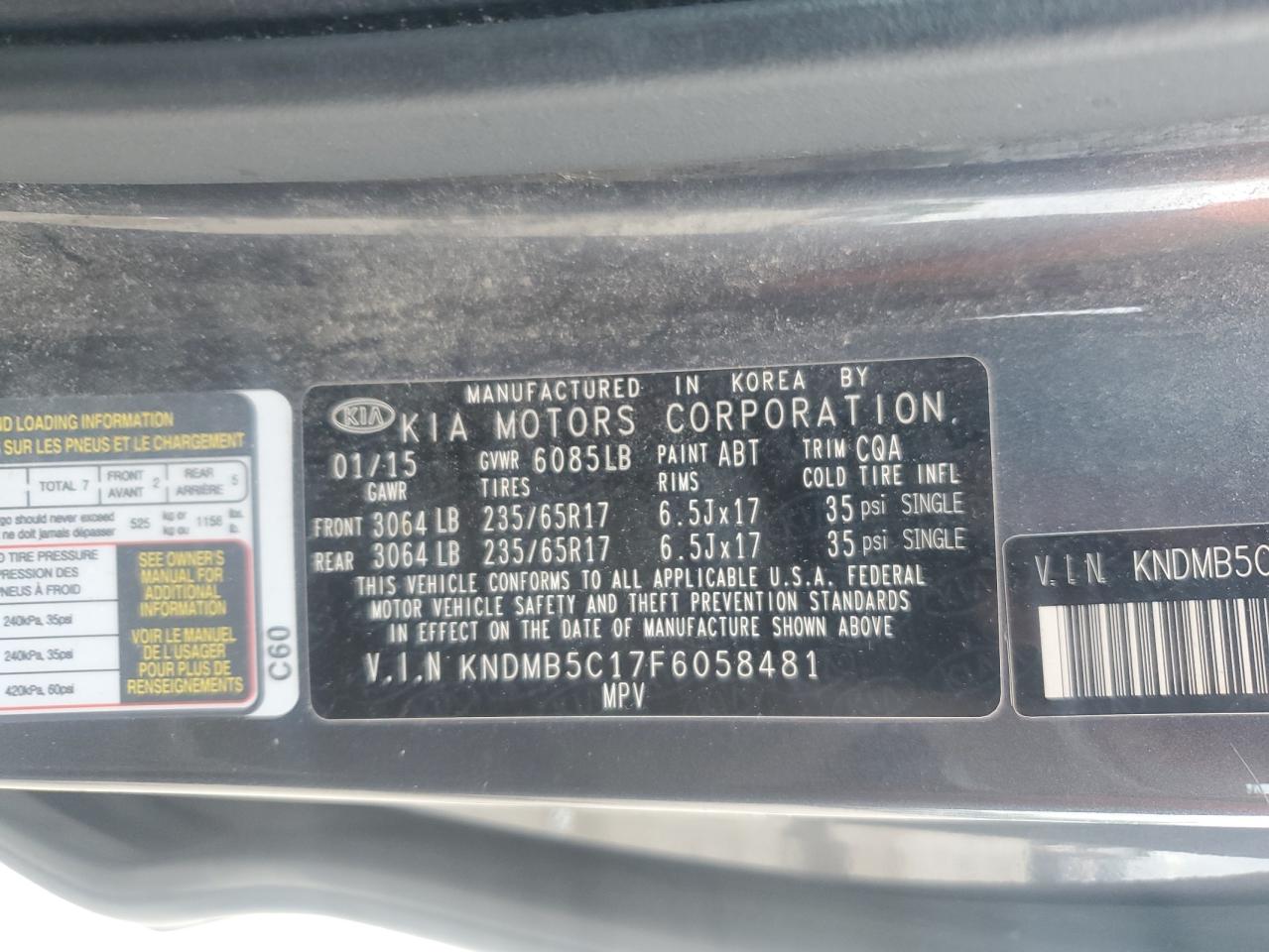 KNDMB5C17F6058481 2015 Kia Sedona Lx