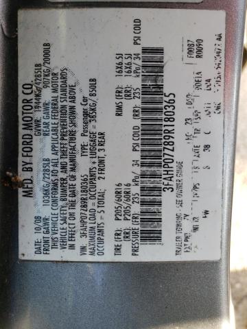 2009 Ford Fusion Se VIN: 3FAHP07Z89R180365 Lot: 51921274