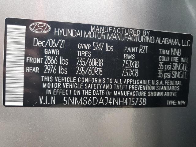 2022 Hyundai Santa Fe Sel VIN: 5NMS6DAJ4NH415738 Lot: 54247094