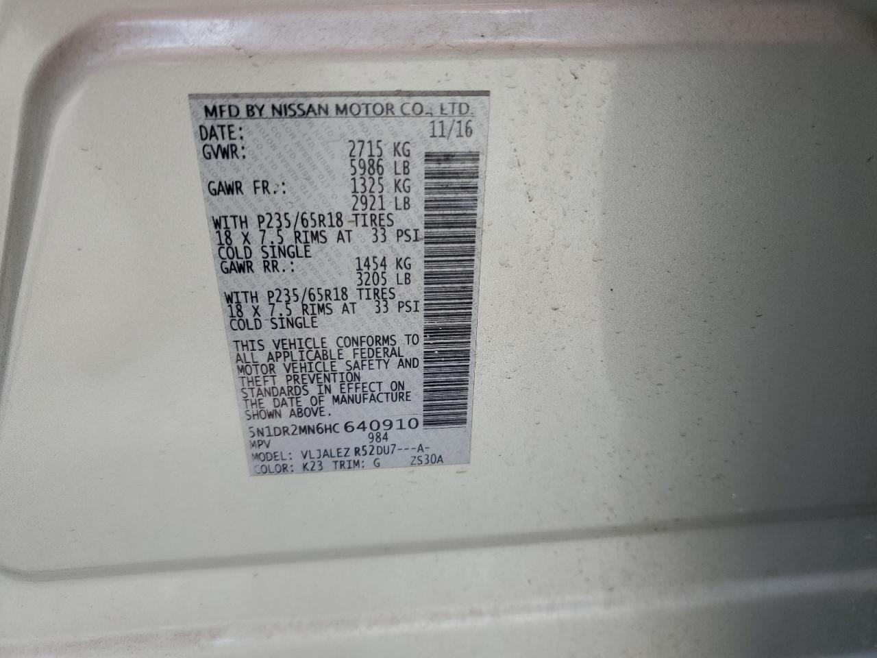 5N1DR2MN6HC640910 2017 Nissan Pathfinder S