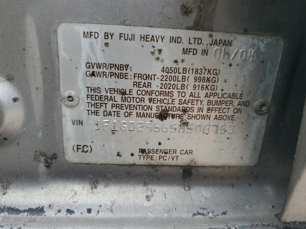 JF1GD29665H508753 2005 Subaru Impreza Wrx