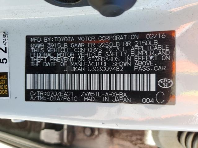 2016 Toyota Prius VIN: JTDKARFU3G3009482 Lot: 54074854