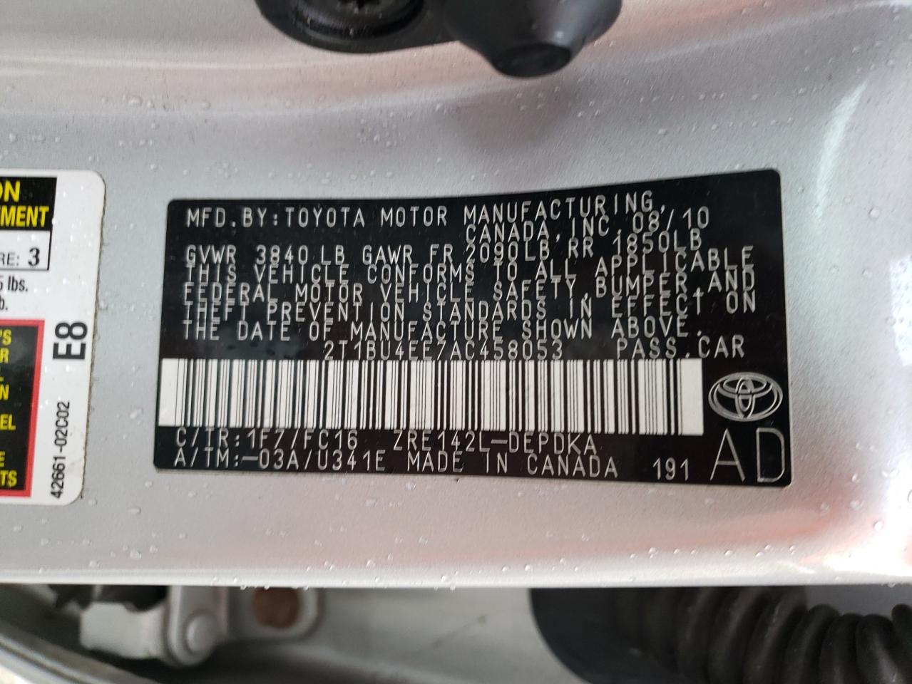 2T1BU4EE7AC458053 2010 Toyota Corolla Base