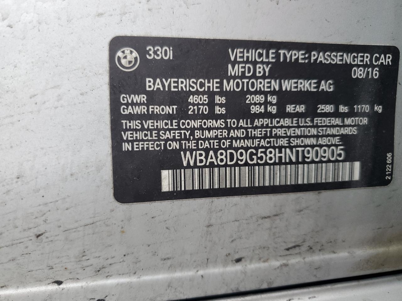 WBA8D9G58HNT90905 2017 BMW 330 Xi