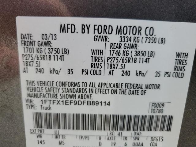 2013 Ford F150 Super Cab VIN: 1FTFX1EF9DFB89114 Lot: 55910884