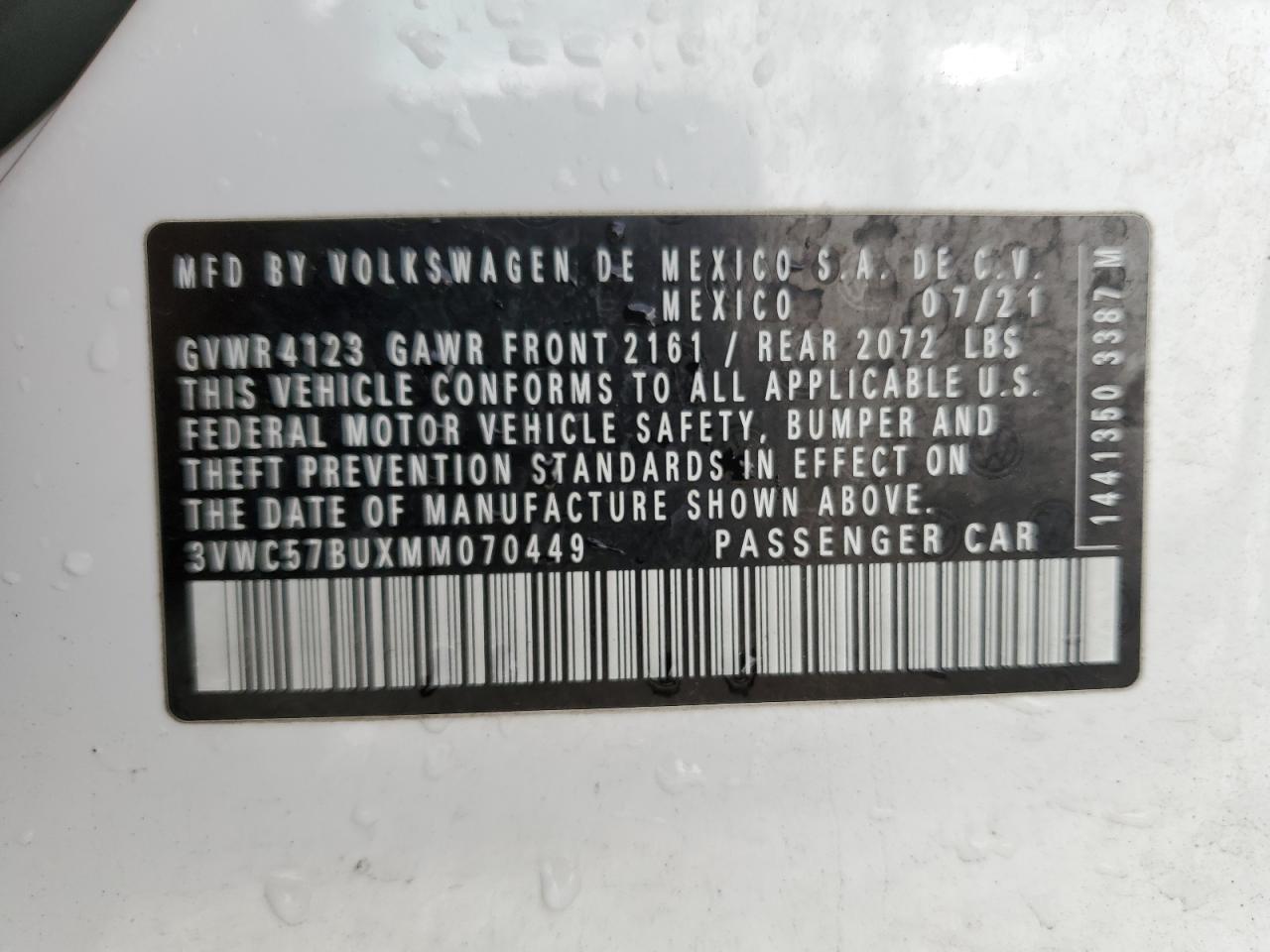 3VWC57BUXMM070449 2021 Volkswagen Jetta S