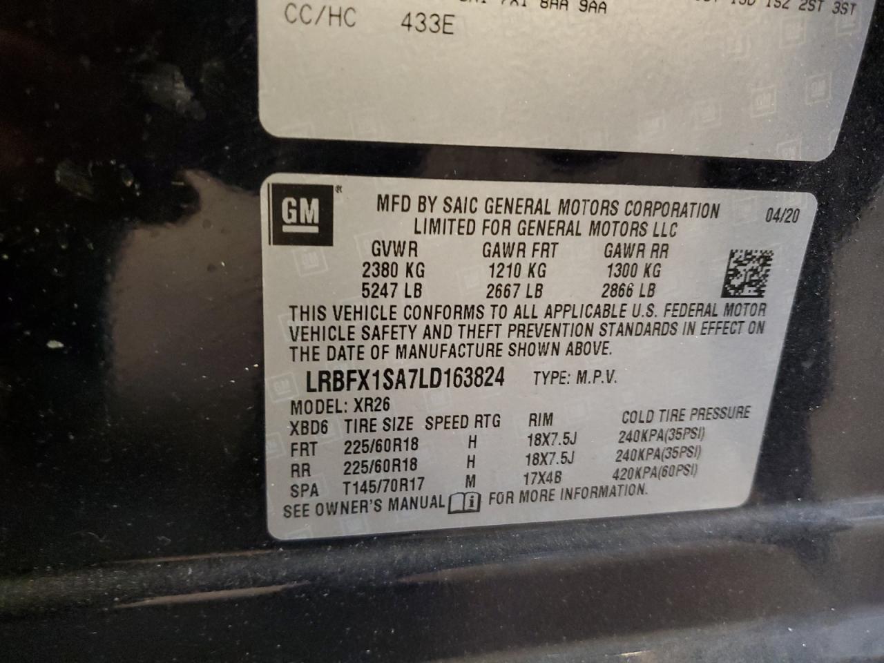 LRBFX1SA7LD163824 2020 Buick Envision Preferred