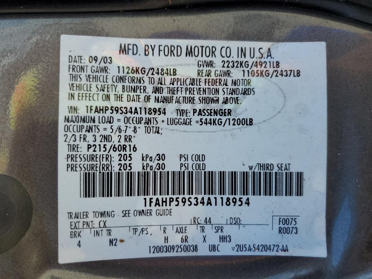 1FAHP59S34A118954 2004 Ford Taurus Sel