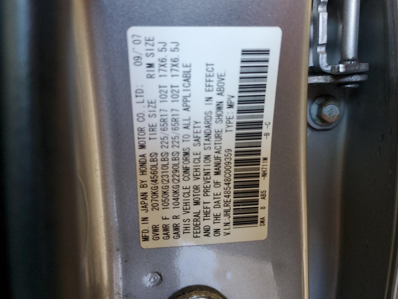 JHLRE48548C009359 2008 Honda Cr-V Ex