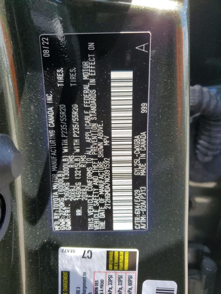 2T2HGMDA7NC091592 2022 Lexus Rx 450H