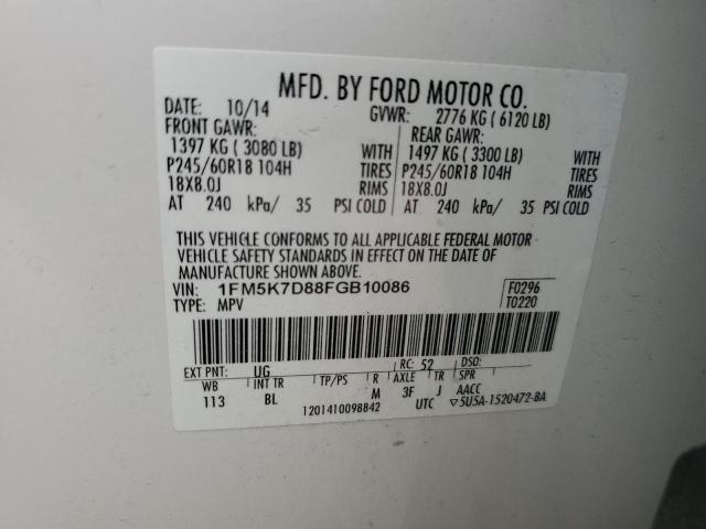 2015 Ford Explorer Xlt VIN: 1FM5K7D88FGB10086 Lot: 55859054