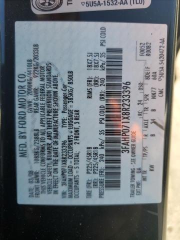 2008 Ford Fusion Se VIN: 3FAHP071X8R233396 Lot: 54150704