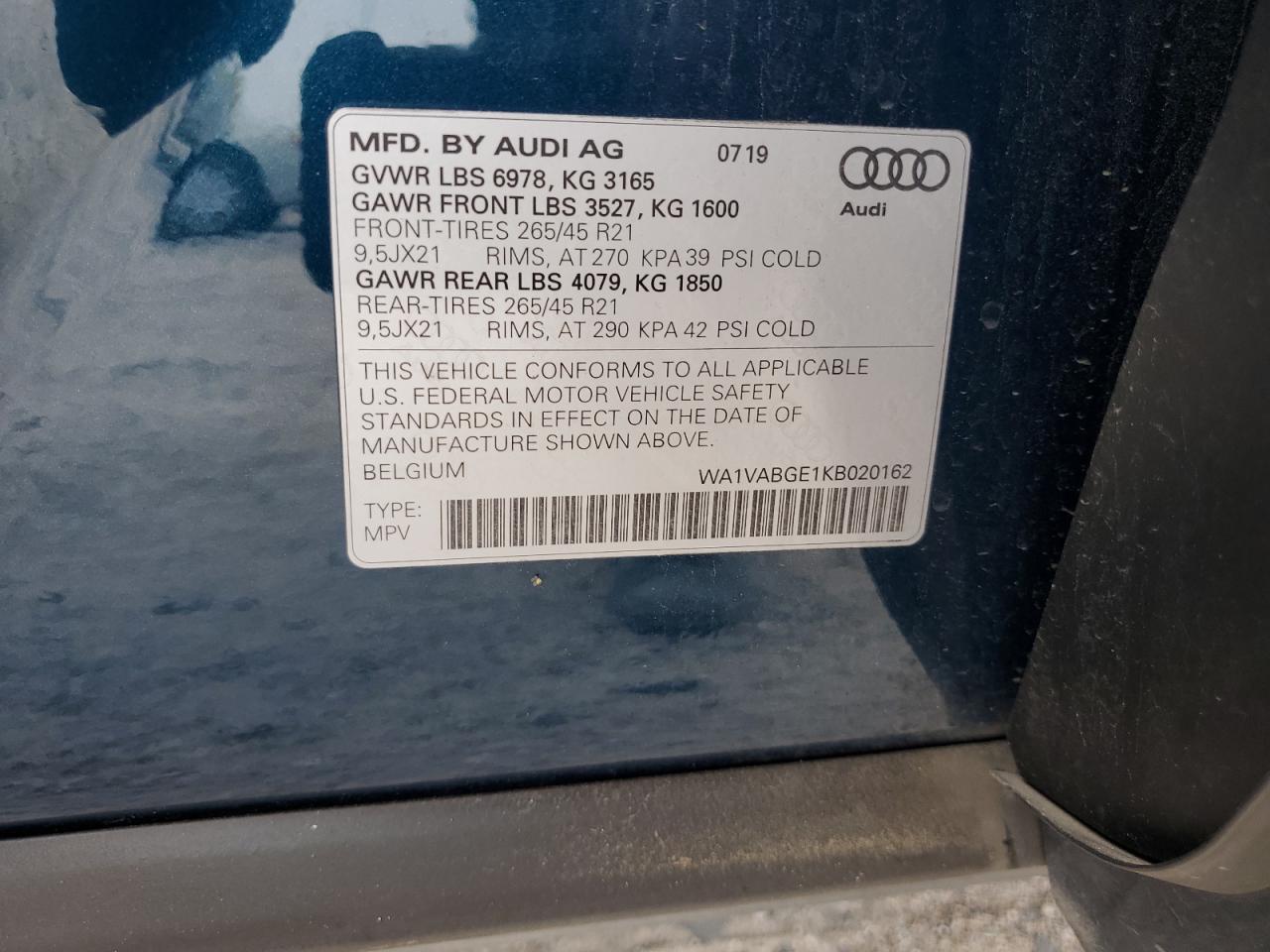 WA1VABGE1KB020162 2019 Audi E-Tron Prestige