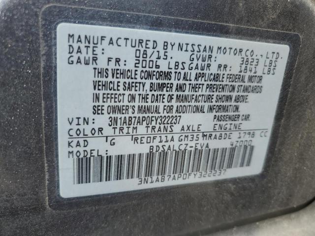 2015 Nissan Sentra S VIN: 3N1AB7AP0FY322237 Lot: 55016564