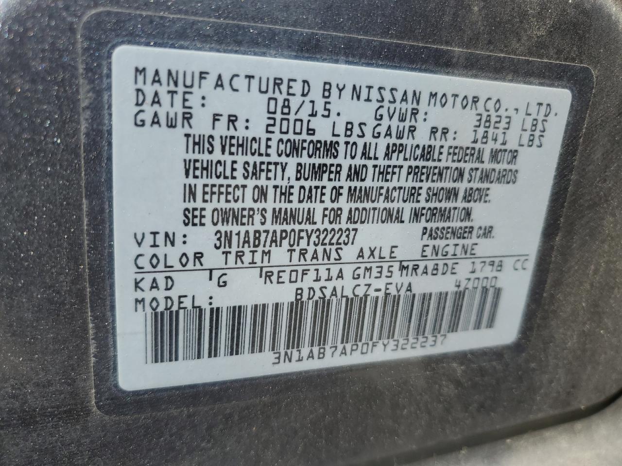 3N1AB7AP0FY322237 2015 Nissan Sentra S